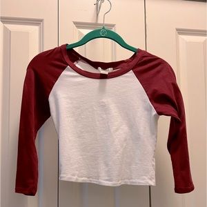 Maroon and white cropped baseball tee